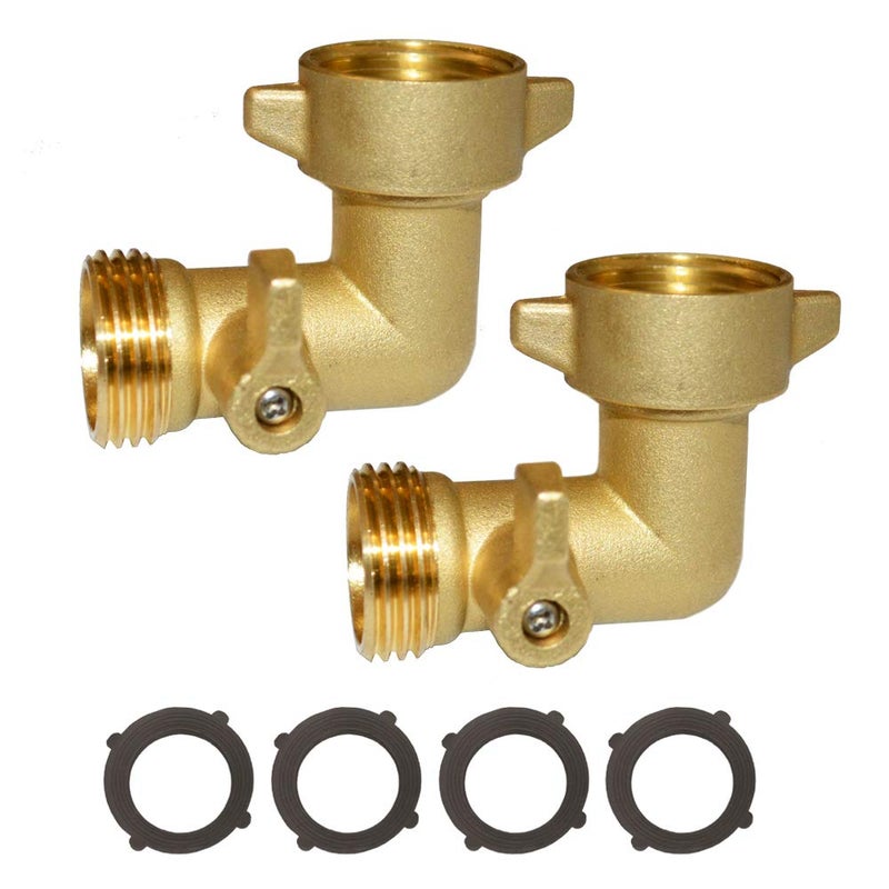 HQMPC 90 Degree Garden Hose Elbow with Shut Off Valve - 3/4" Brass RV Adapter - Image 1